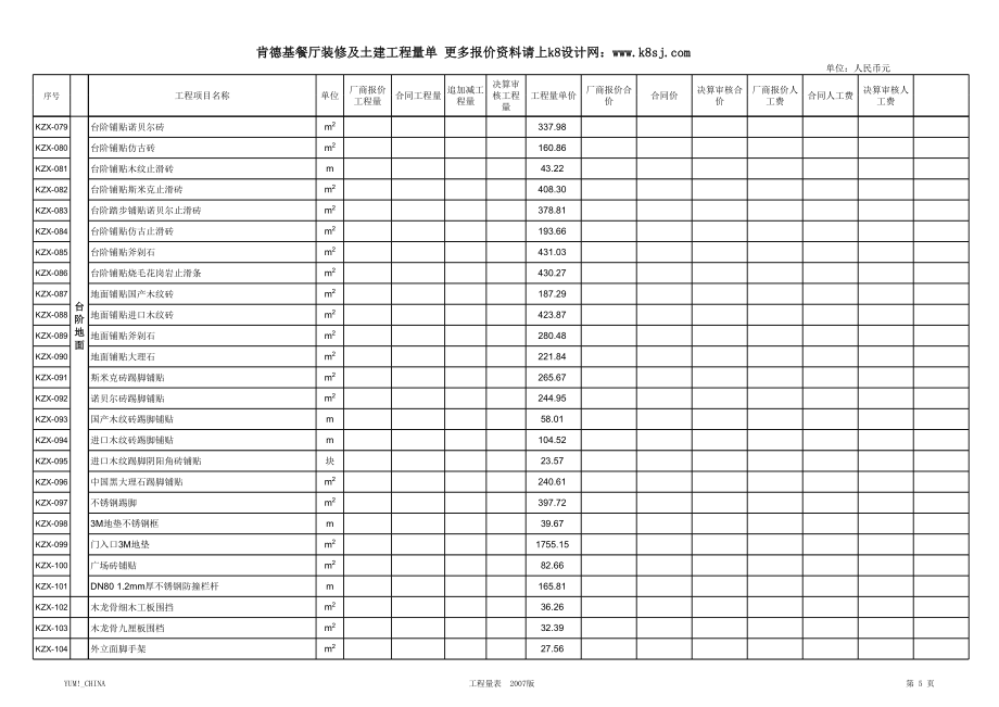 4、肯德基KFC装修工程报价系统新版.xls