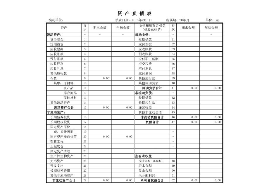 小企业资产负债表(含计算公式).xls