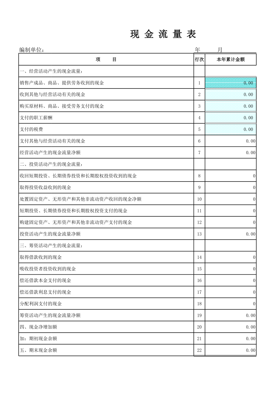 小企业会计准则自动生成现金流量表模板.xls