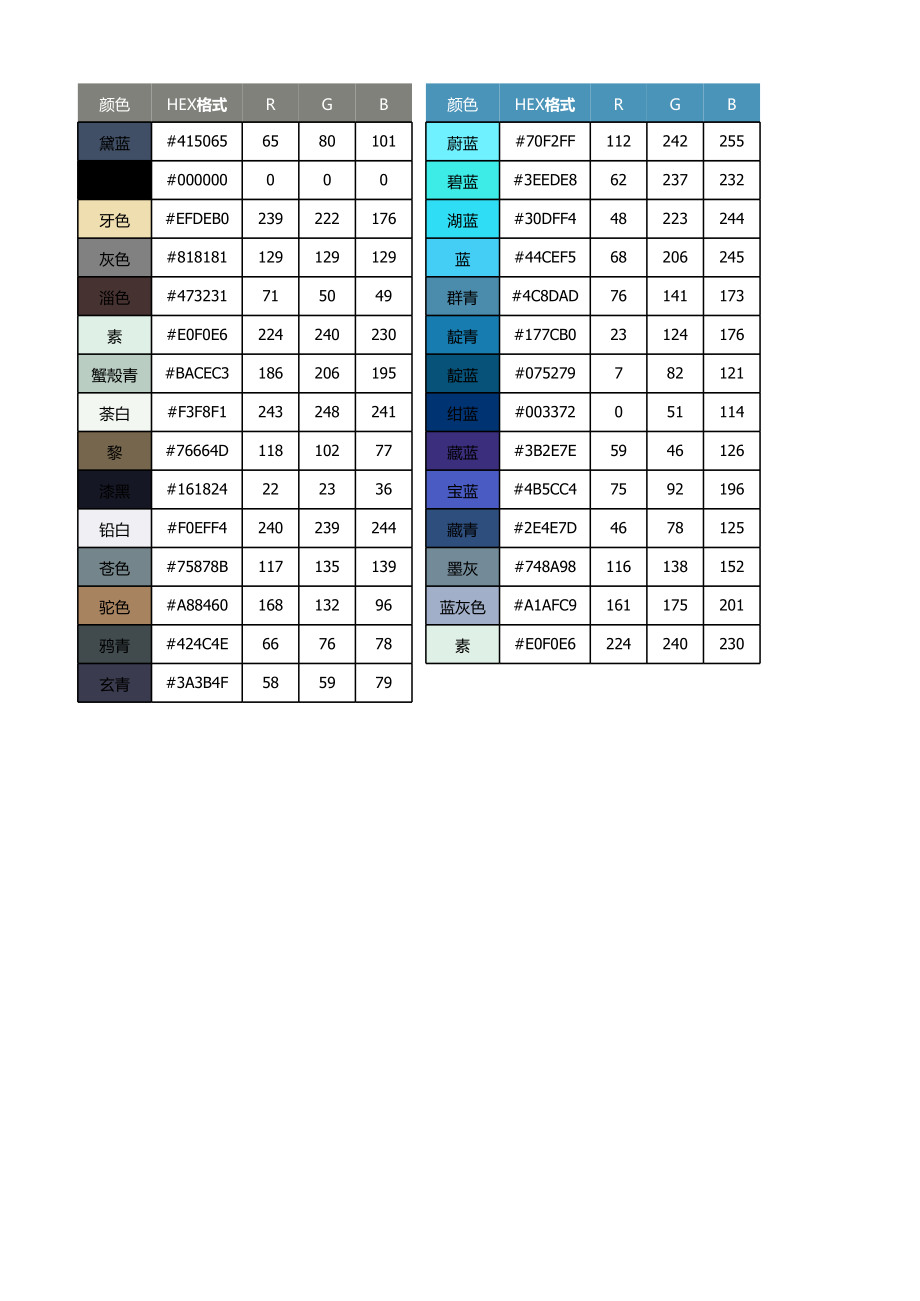 中国色谱-HEX-RGB颜色代码对照表.xls