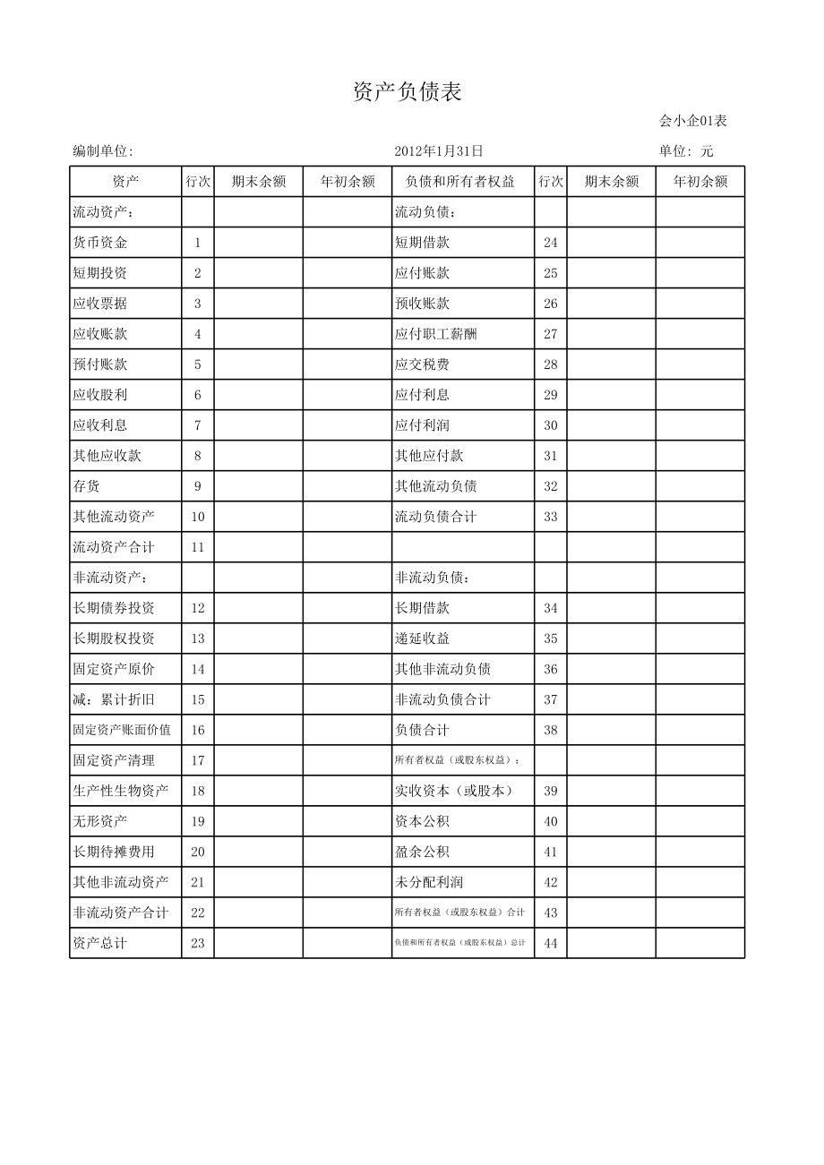 2012 小企业会计准则 资产负债表 (2).xls