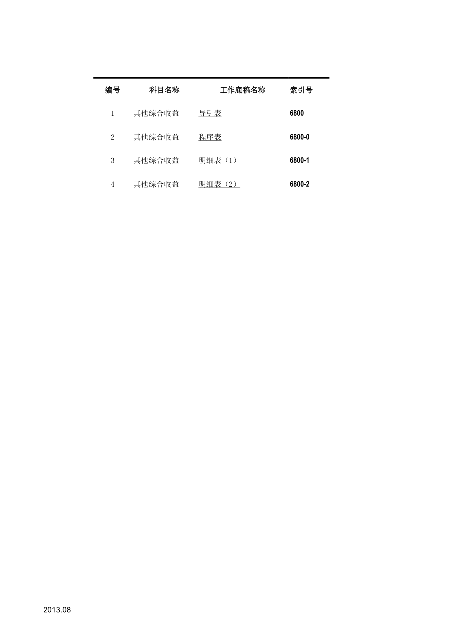 审计工作底稿之6800其他综合收益--XX公司.xls