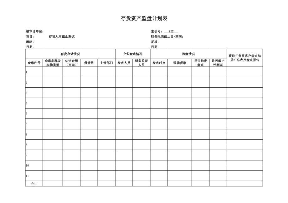 实质性测试工作底稿-存货（6表格）.xls