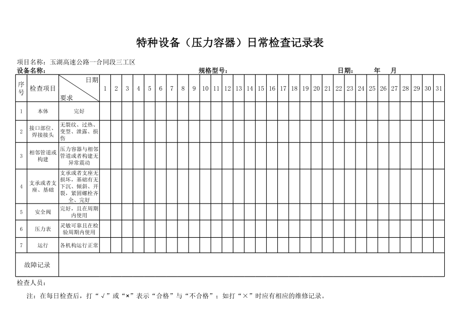 特种设备日常检查记录表（压力容器）.xls