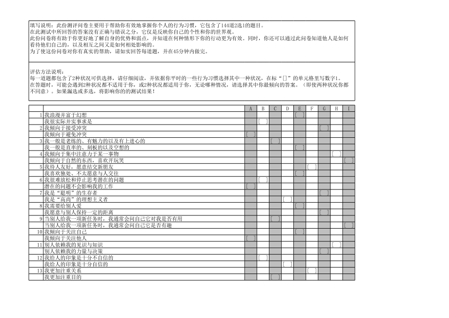 九型人格测试题自动计分.xls