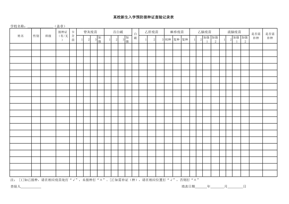 学新生入学预防接种证查验记录表.xls