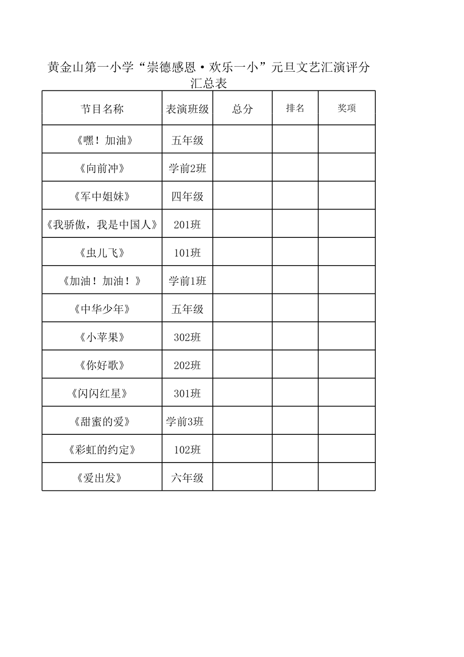 小学元旦汇演评分表、评分汇总表.xls