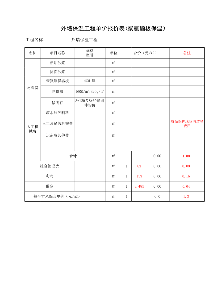 外墙保温工程报价表格式.xls