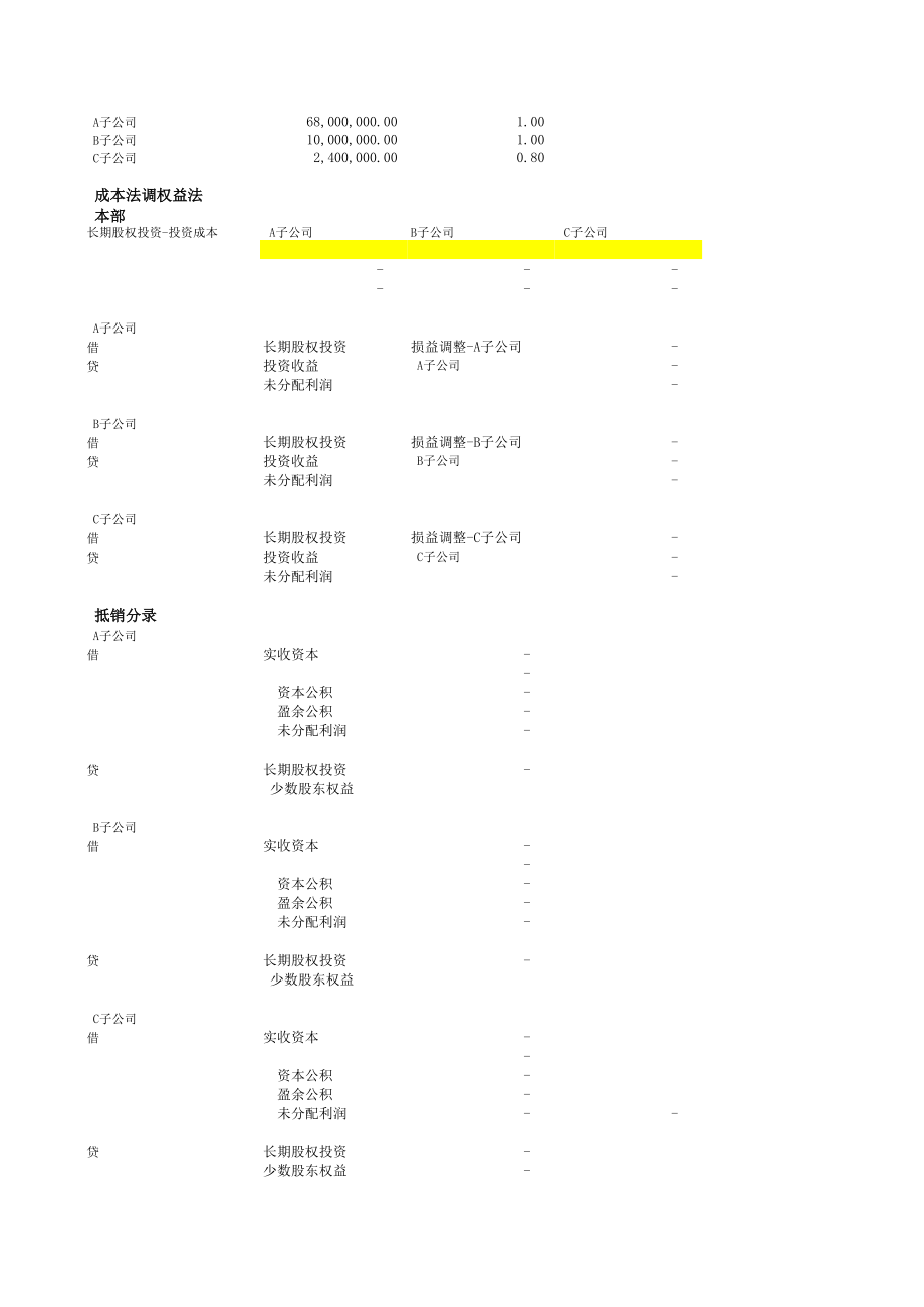 母公司合并报表模板.xls