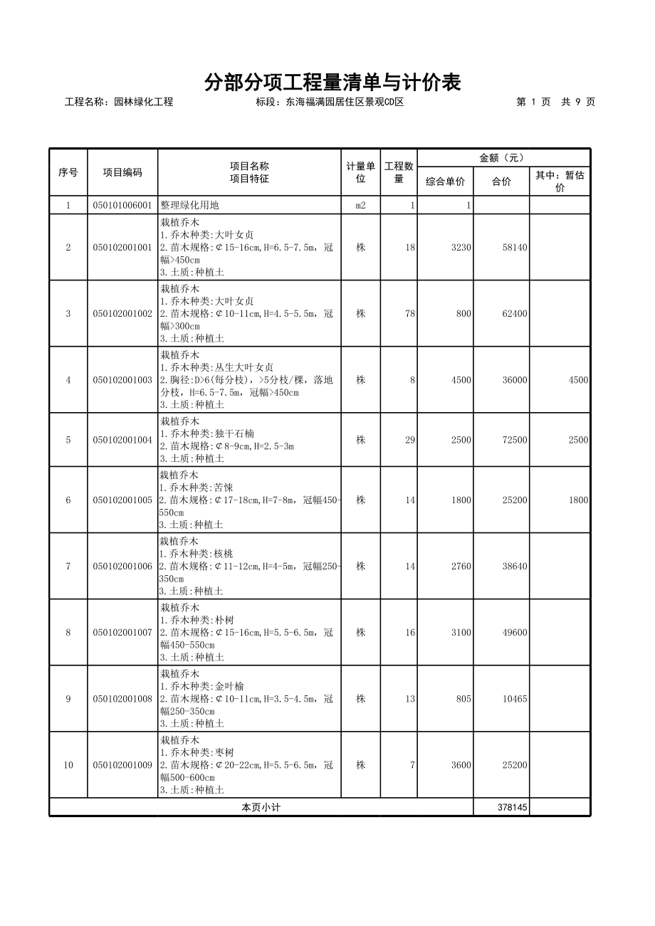 园林绿化工程报价单.xls