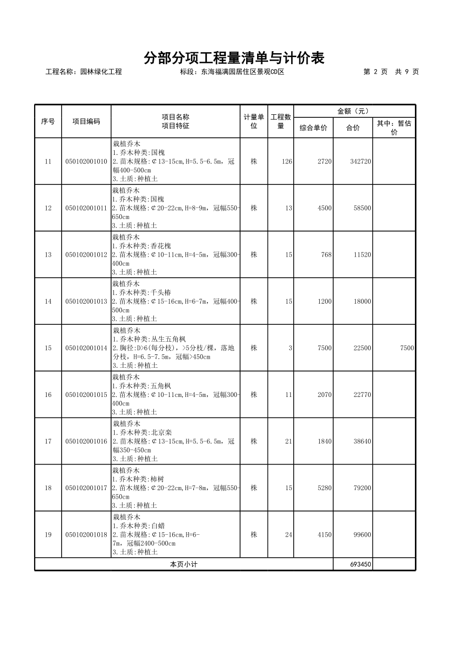 园林绿化工程报价单.xls