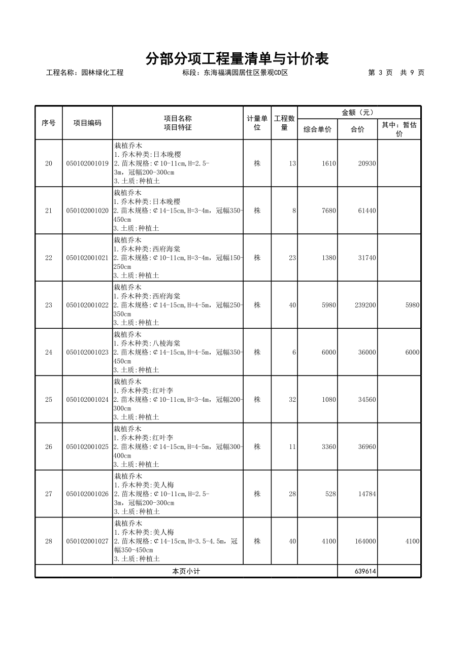 园林绿化工程报价单.xls