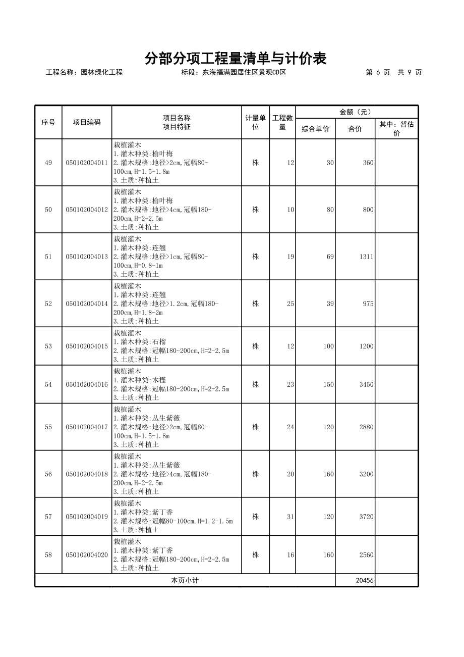 园林绿化工程报价单.xls