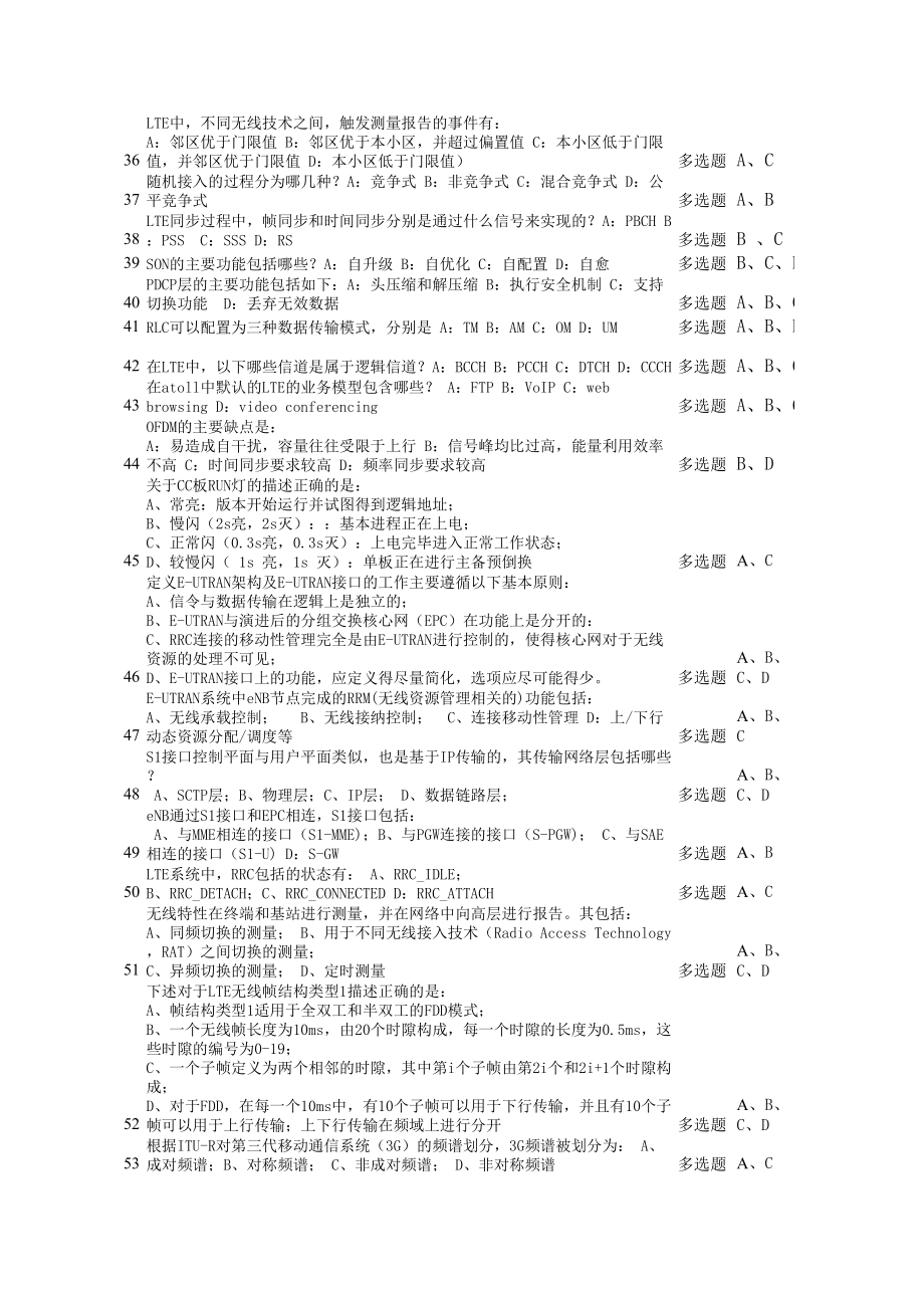 LTE初级中级培训考试245题库1.xls