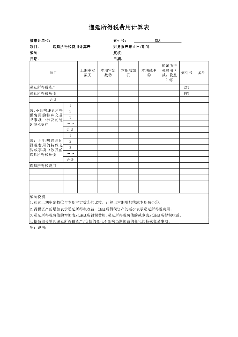 实质性测试工作底稿-所得税费用（3表格）.xls