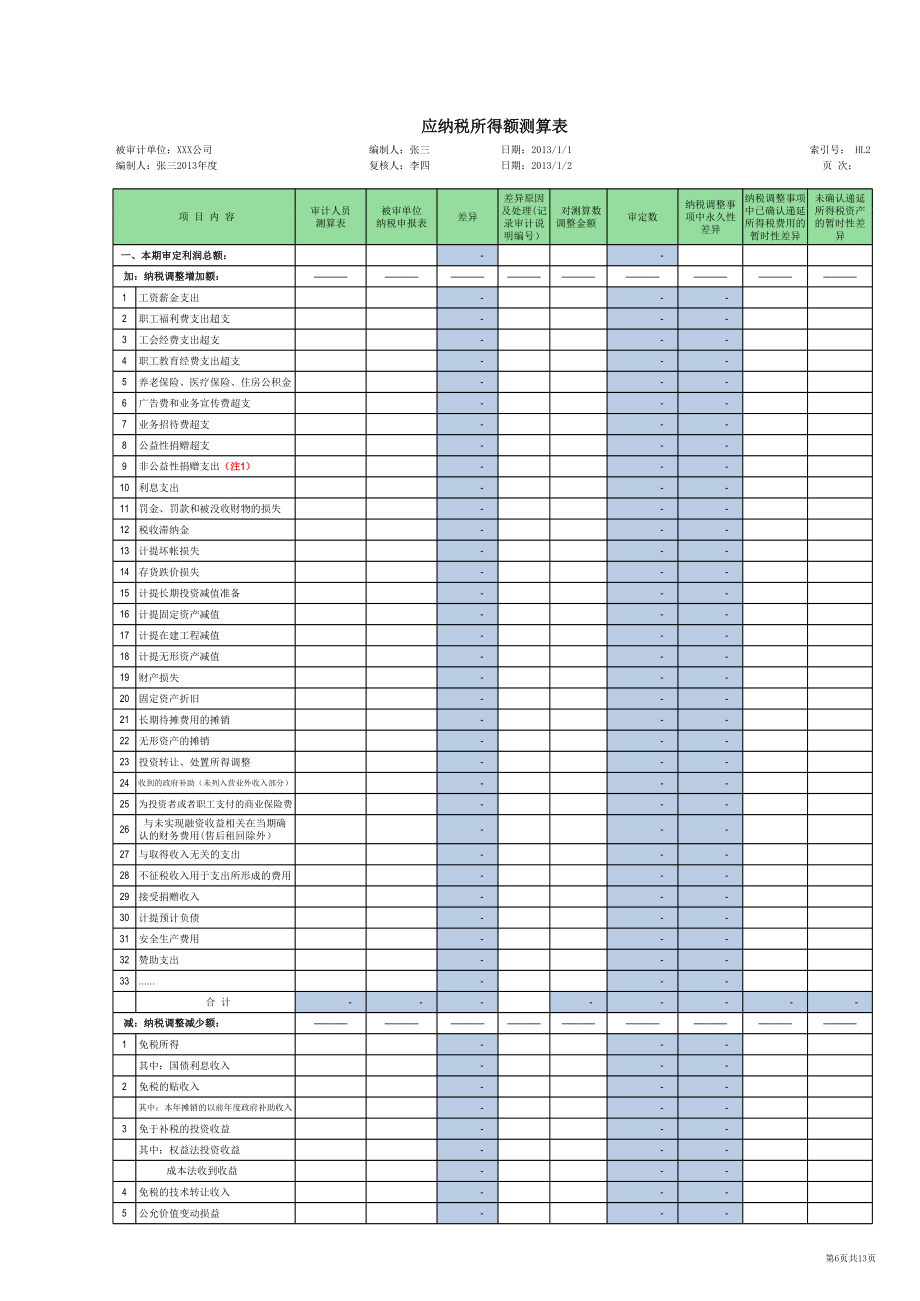 HL-所得税费用审计底稿-多页工作表.xls