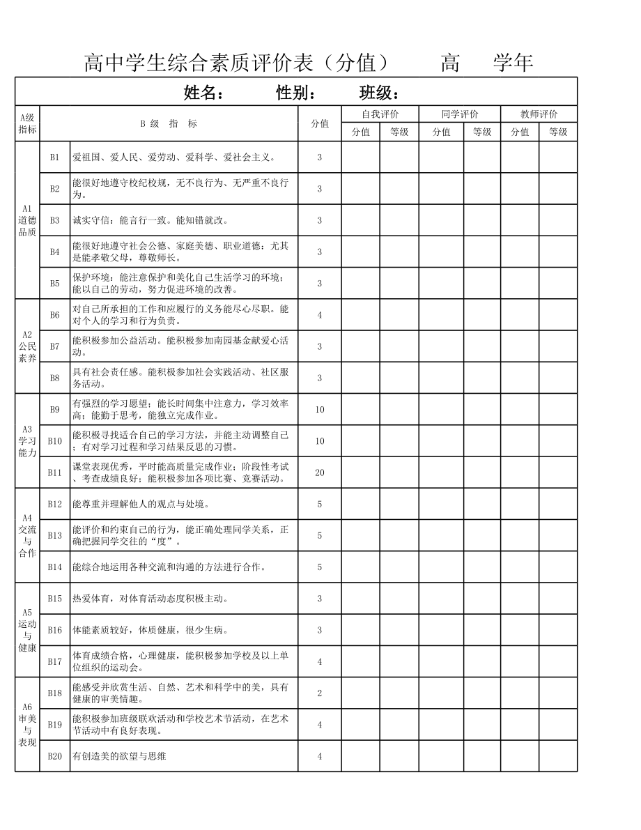 学生综合素质评价表(文字版).xls