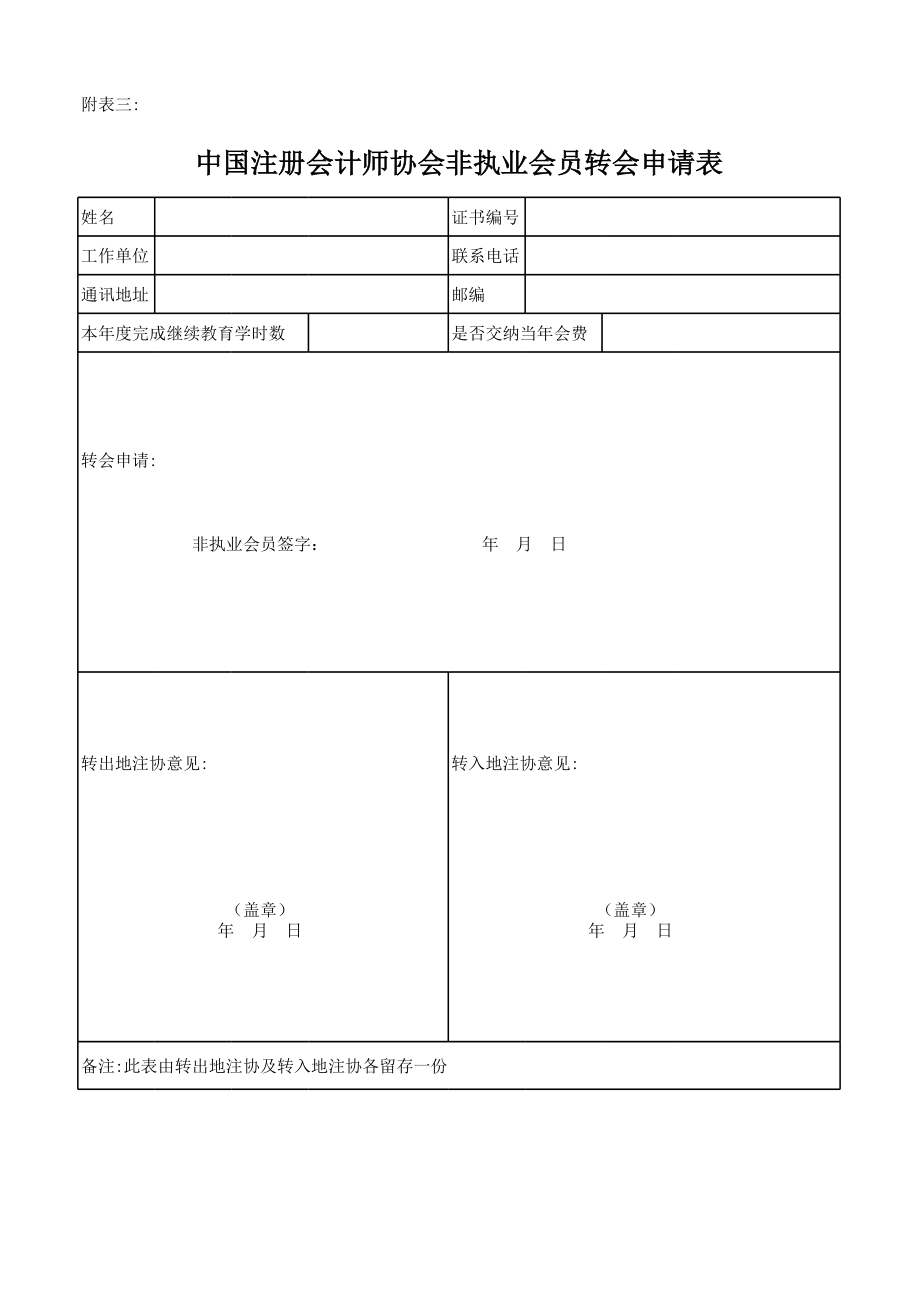 中国注册会计师协会非执业会员转会申请表.xls