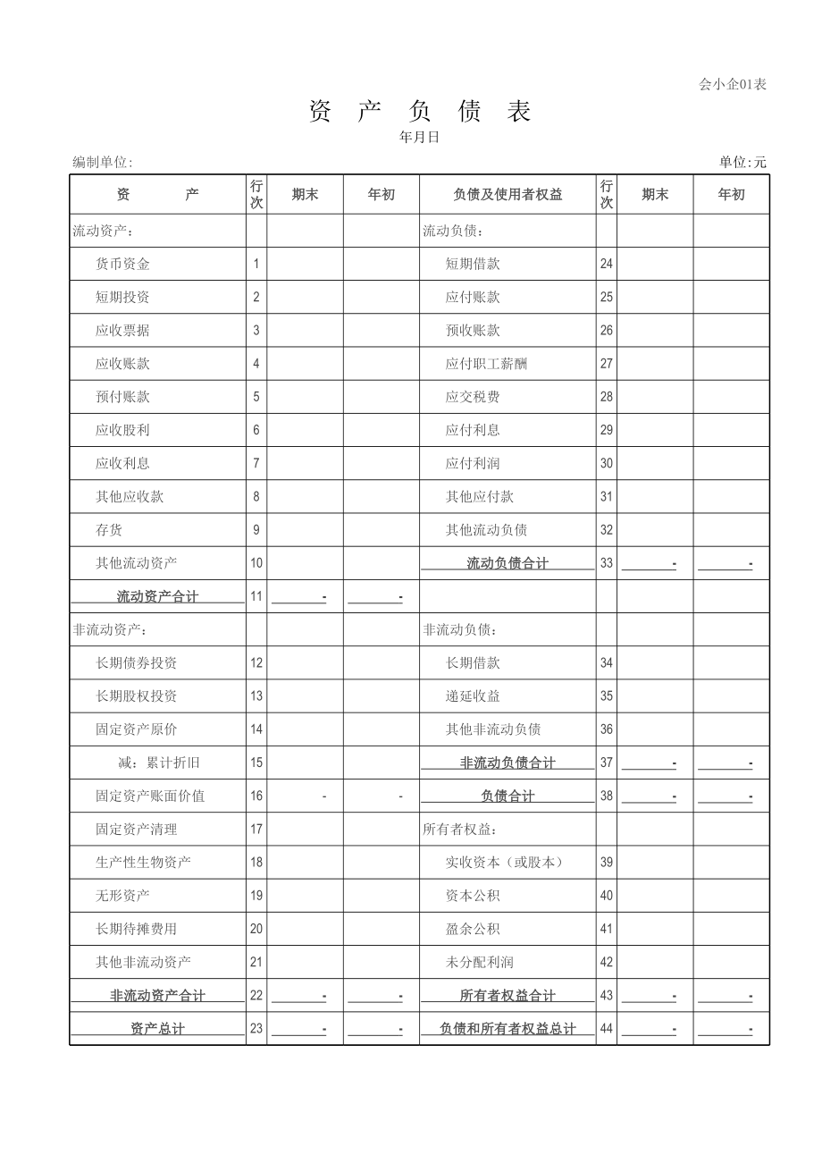 新小企业会计准则报表.xls