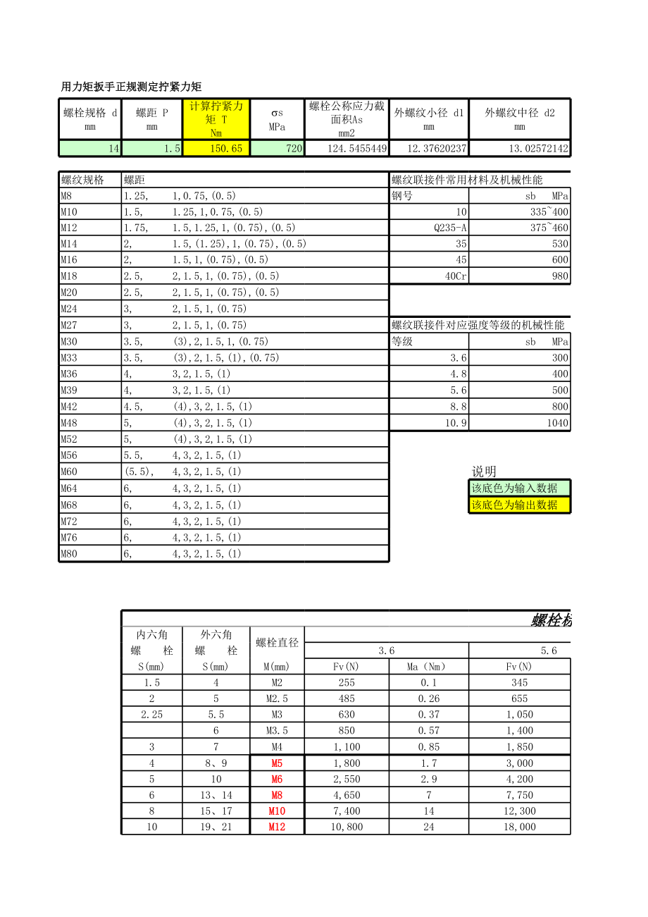 螺栓拧紧力矩各截面积计算小软件(Excel版).xls