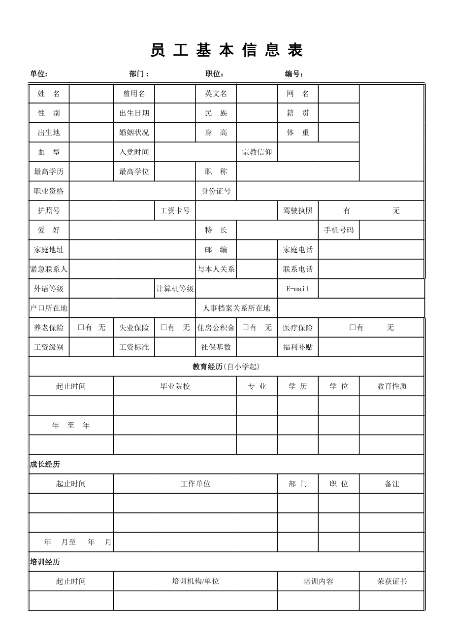 员工信息登记表(模板).xls