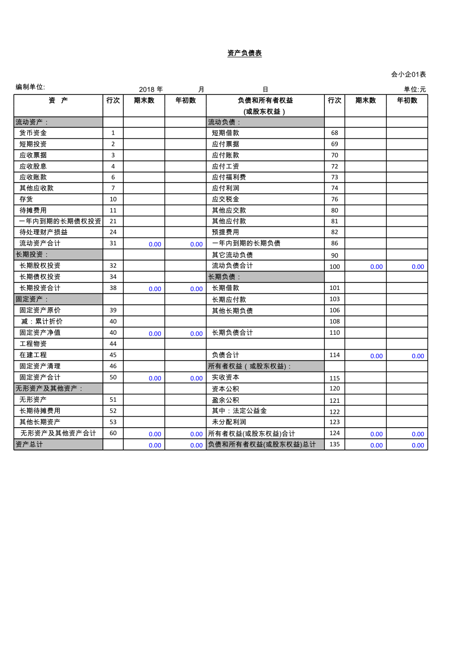 会计报表资产负债表含公式.xls