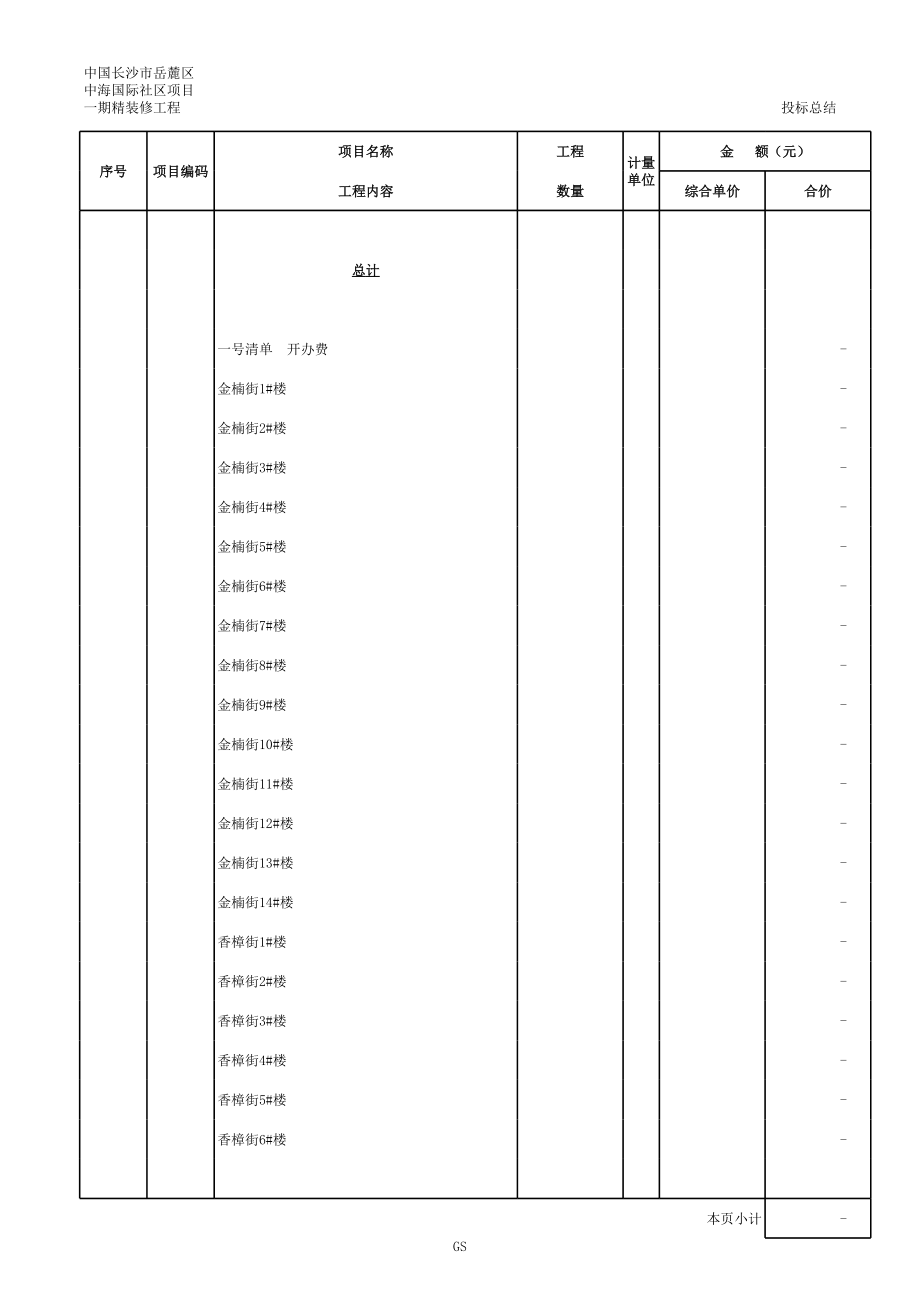 0614一期精装修工程量清单.xls