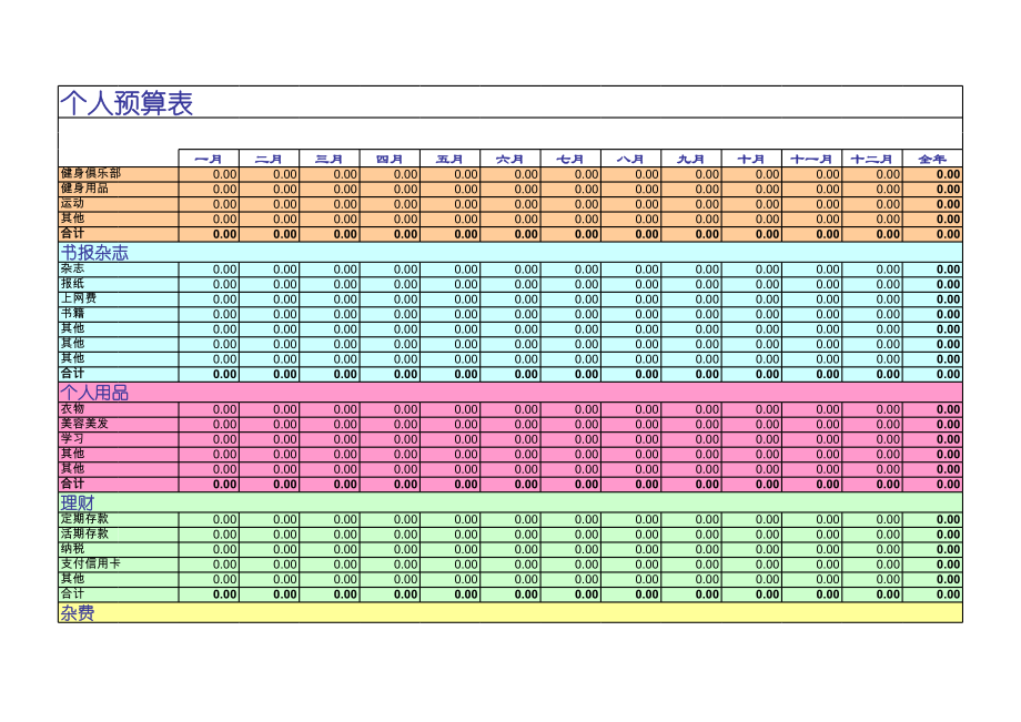 实用个人预算表.xls