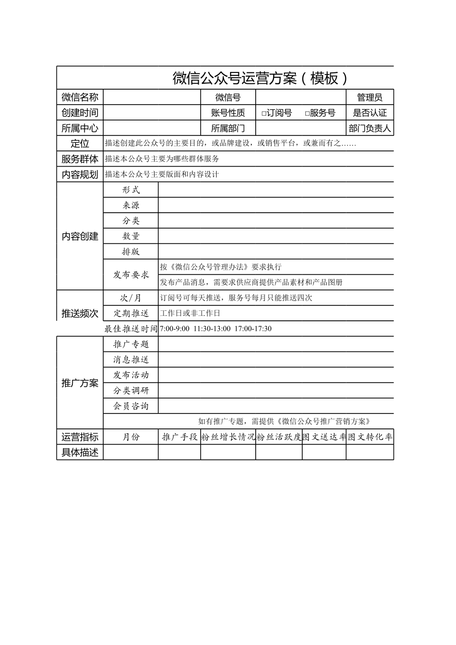 微信公众号运营方案(模板).xls