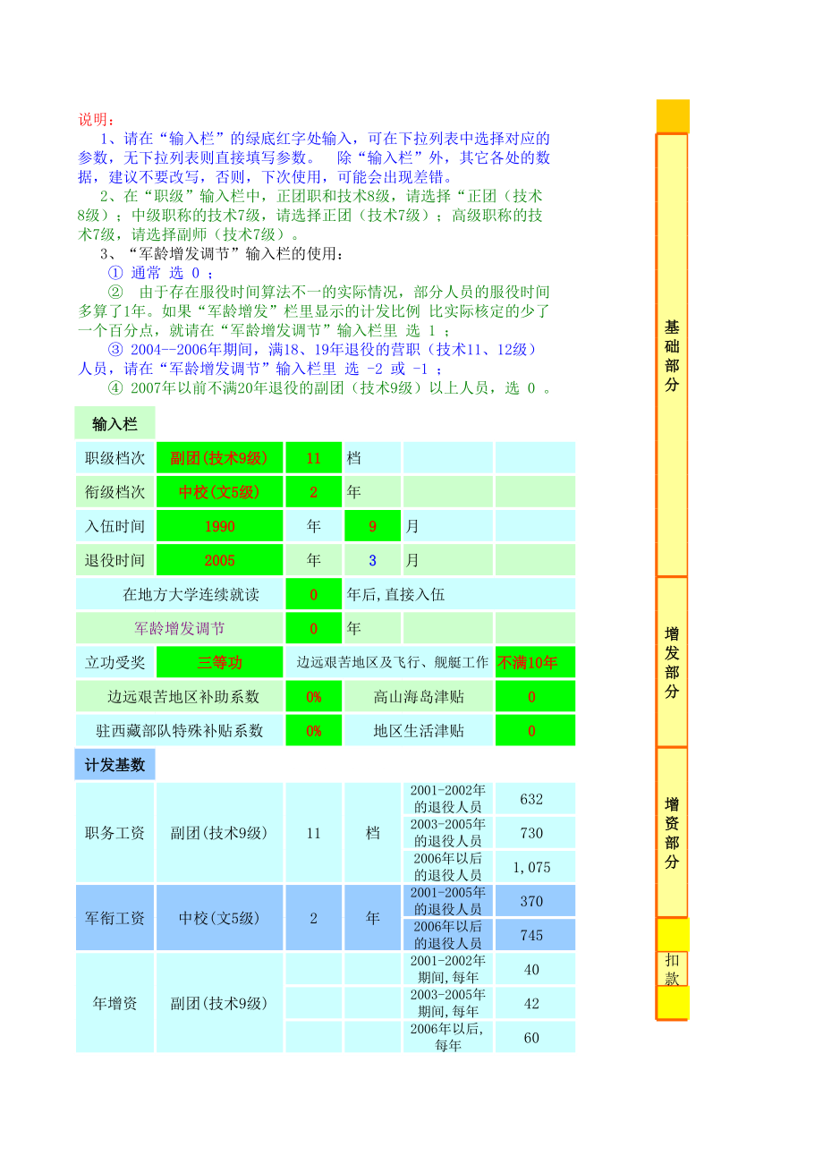 退役金计算器_版(含现役工资和转业费计算).xls