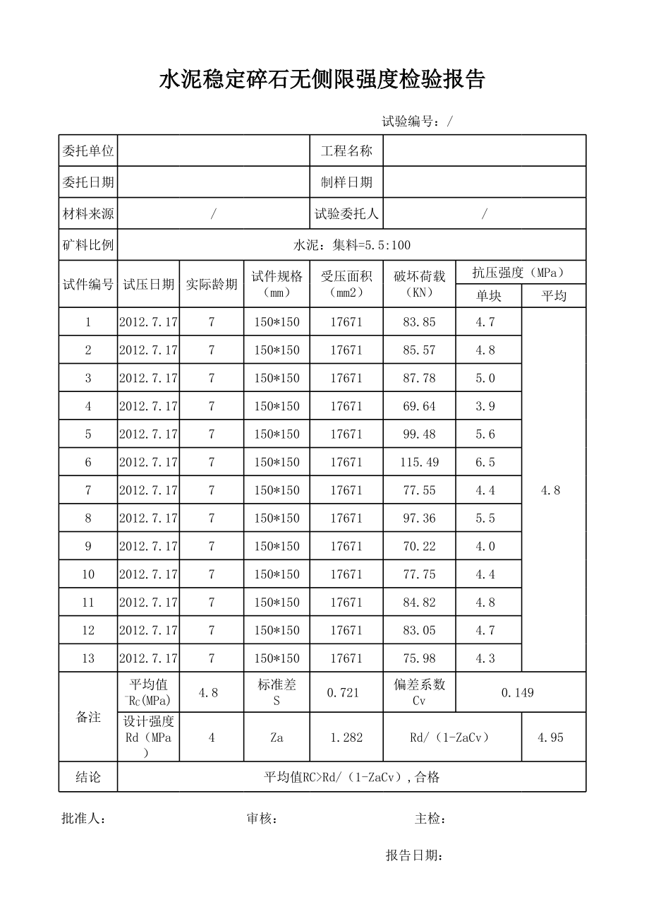 水泥稳定碎石无侧限强度检验报告.xls