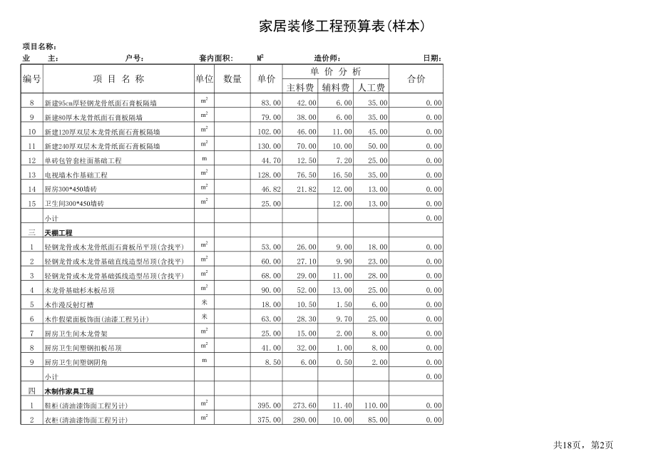 室内装饰工程预算表(样本).xls