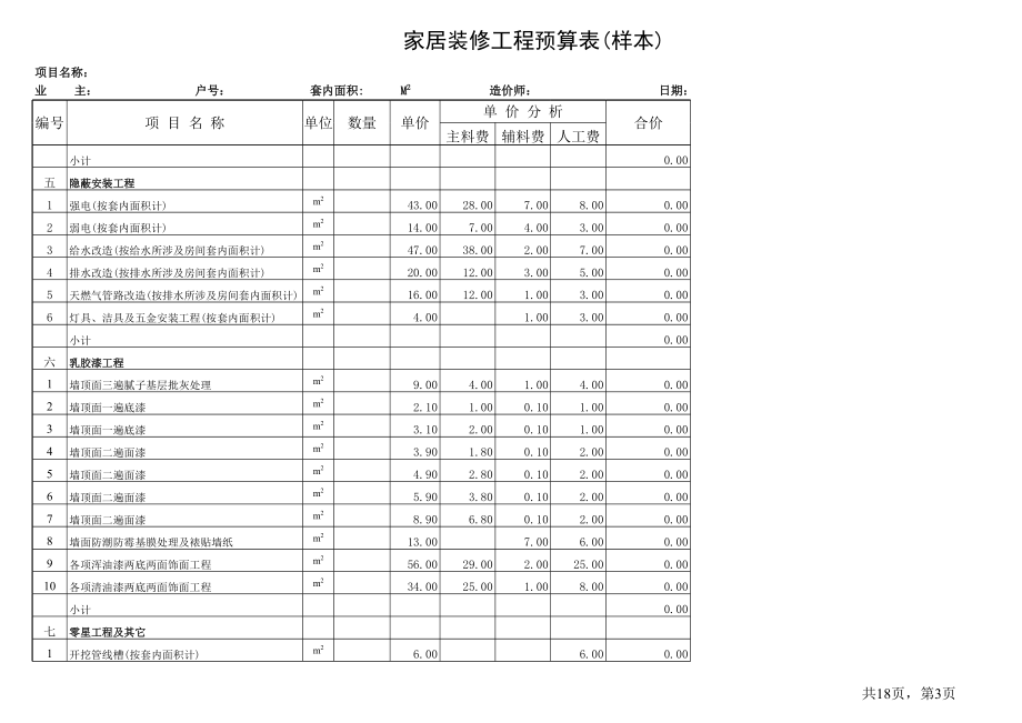 室内装饰工程预算表(样本).xls