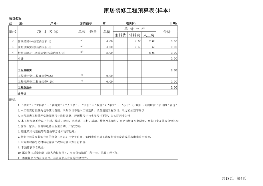 室内装饰工程预算表(样本).xls