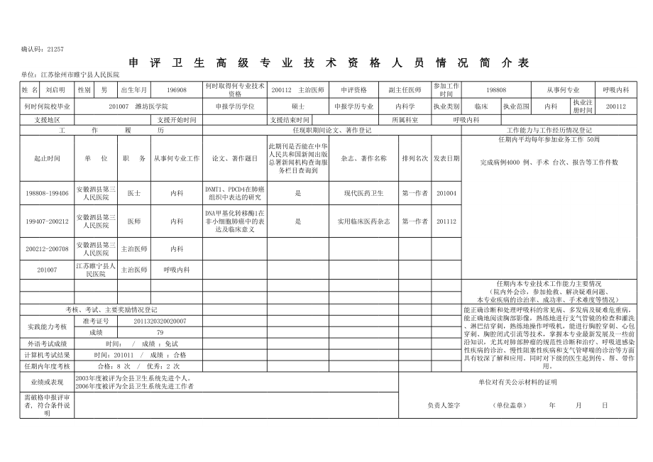 申评卫生高级专业技术资格人员情况简介表.xls