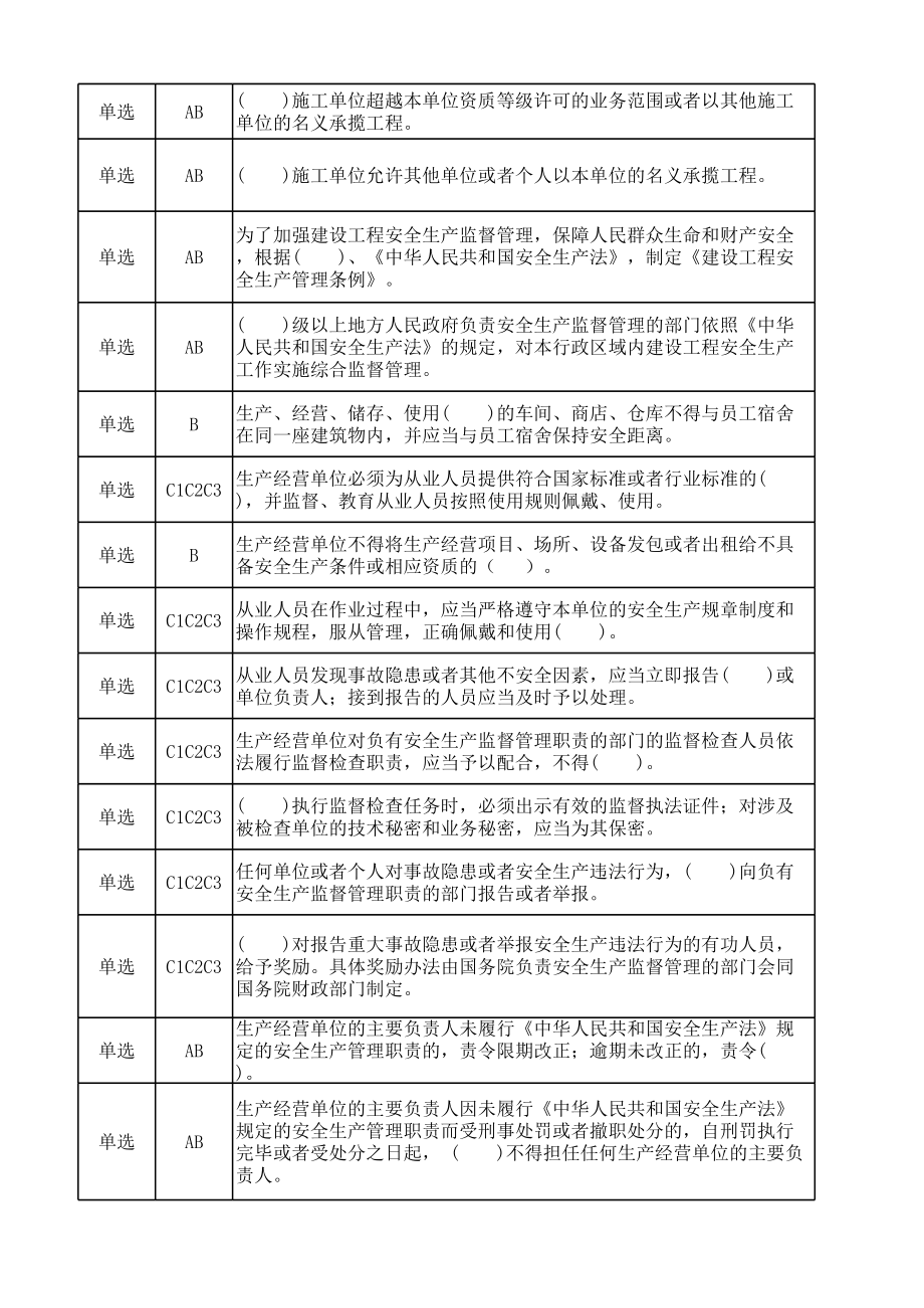 住建厅三类人员安全员考试题库(带答案).xls