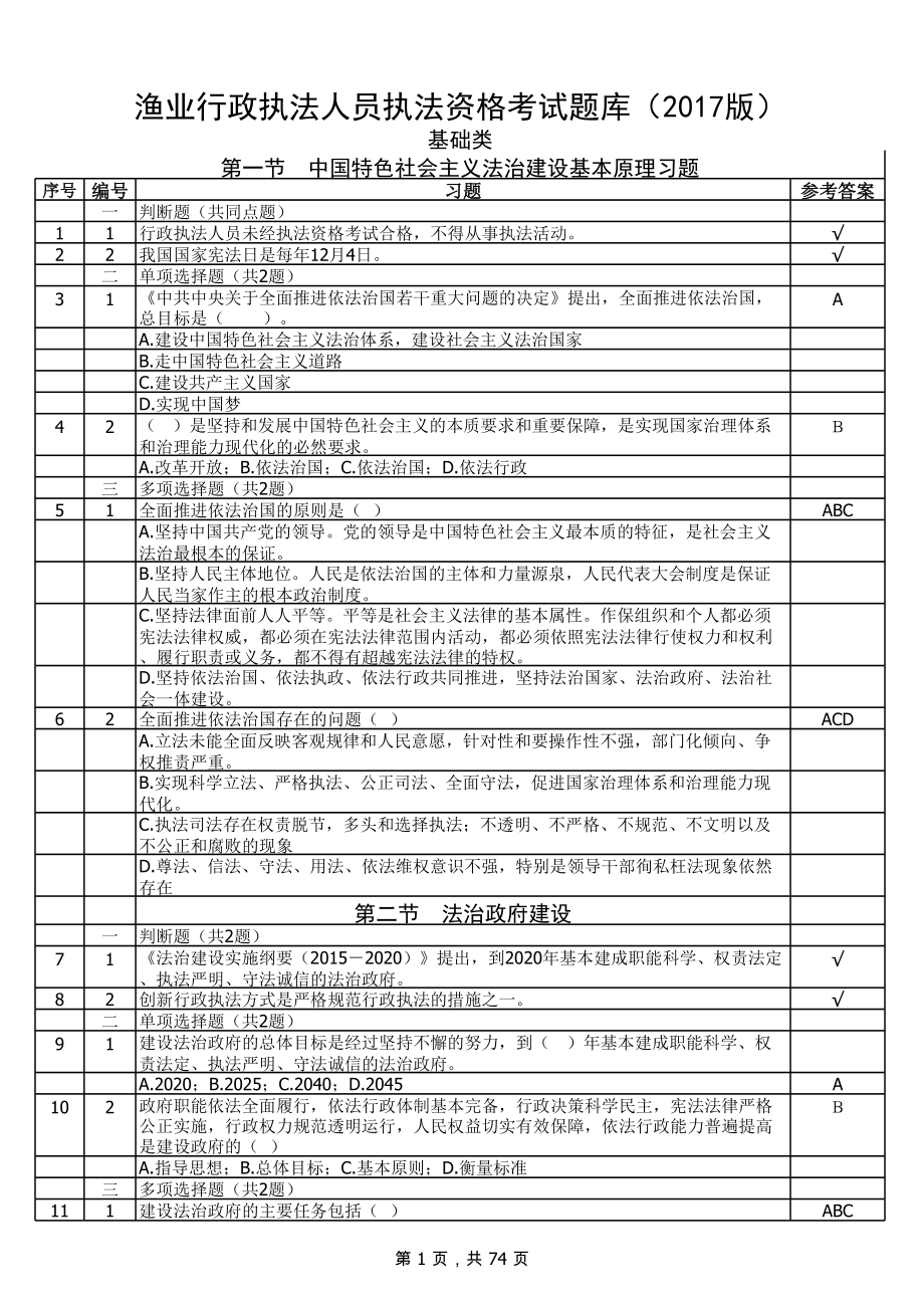 渔业行政执法题库最新版.xls