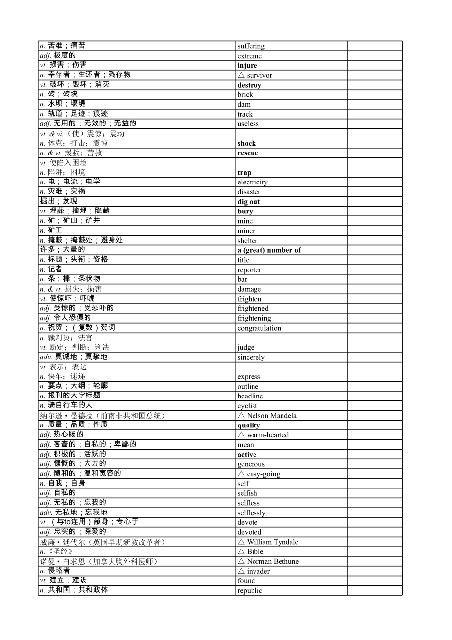 人教版高中英语教材课本单词1-8册默写版（参考答案）.xls