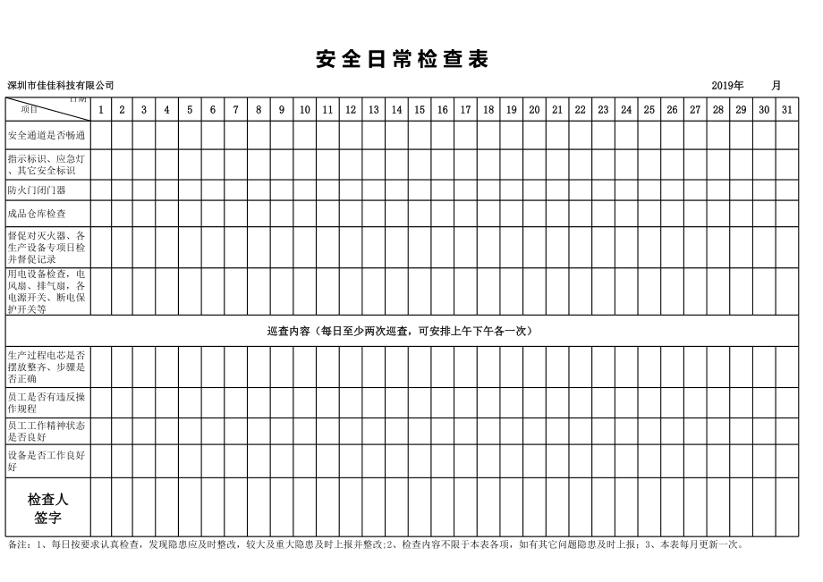 企业工厂安全日常检查巡查表.xls