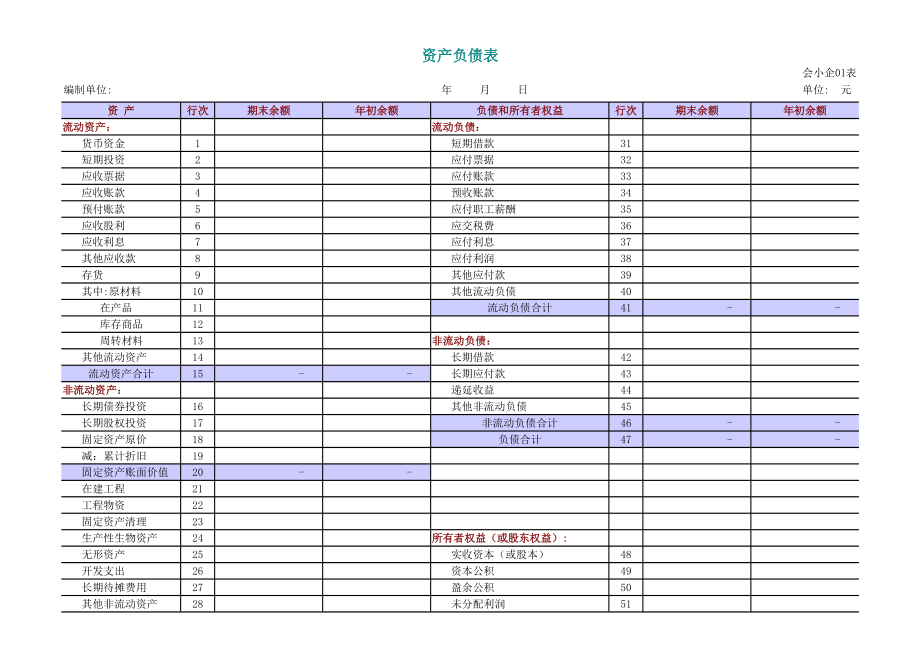 小企业会计准则报表.xls