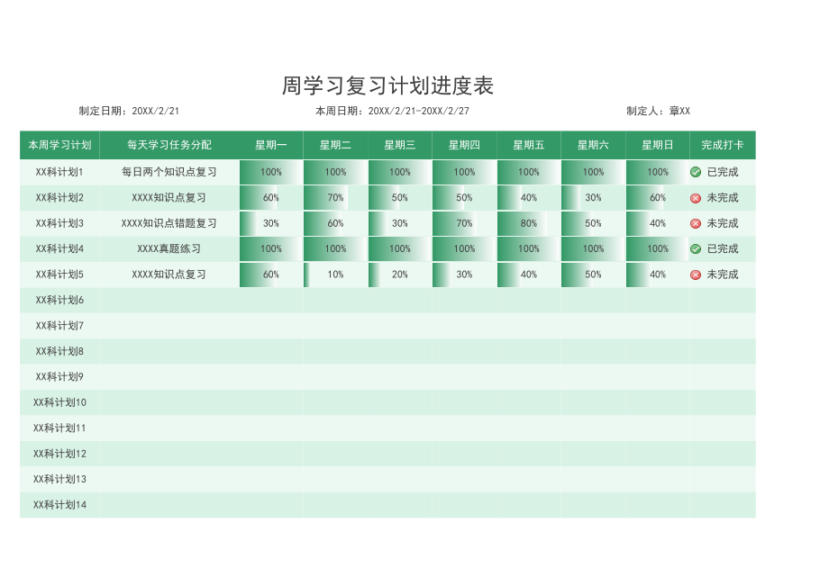 周学习复习计划进度表.xls