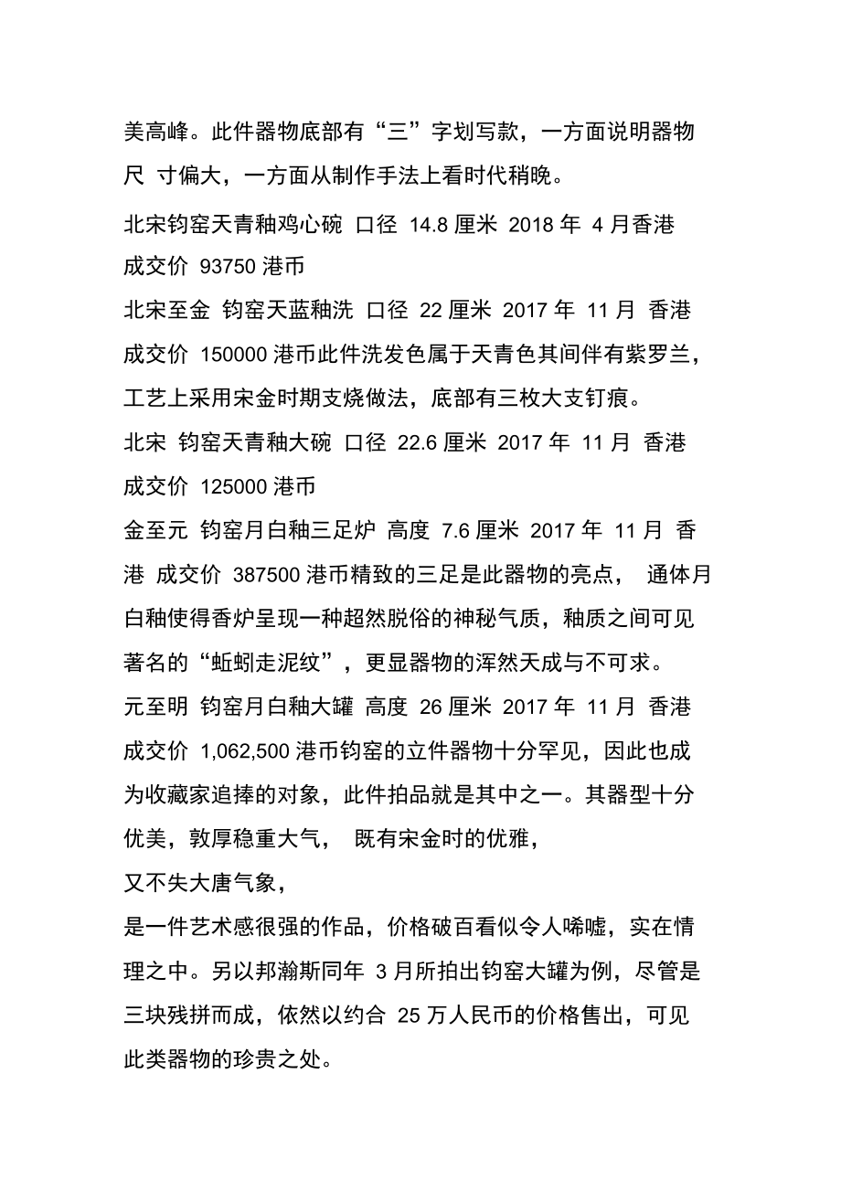 苏富比拍卖行近年重要钧窑器物拍卖记录一览.doc