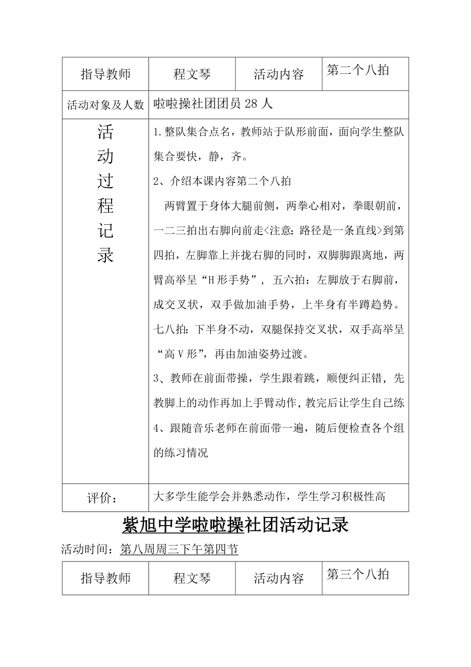 紫旭中学啦啦操社团活动记录表.doc