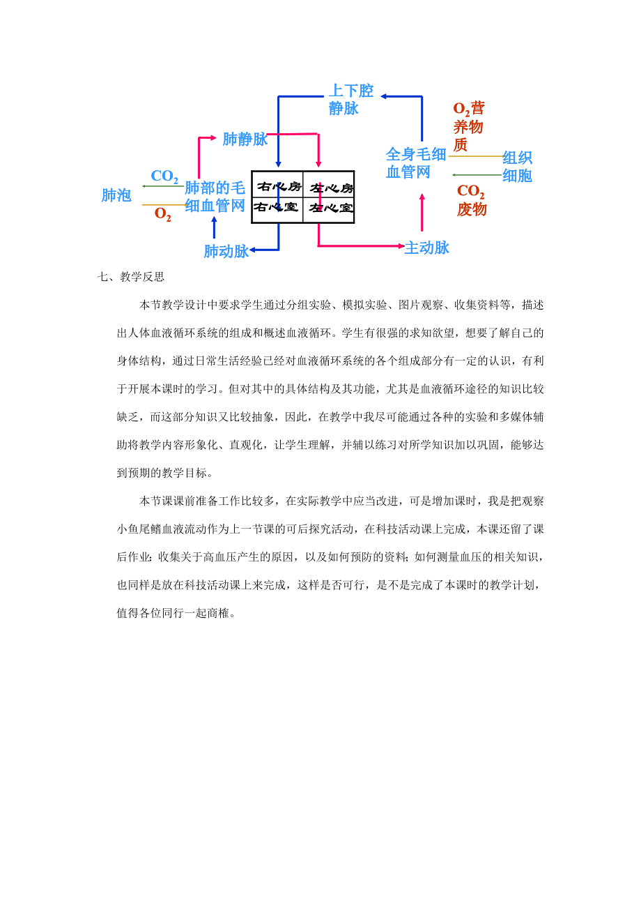 七年级生物下册4.9.2血液循环教案（新版）北师大版（新版）北师大版初中七年级下册生物教案.doc