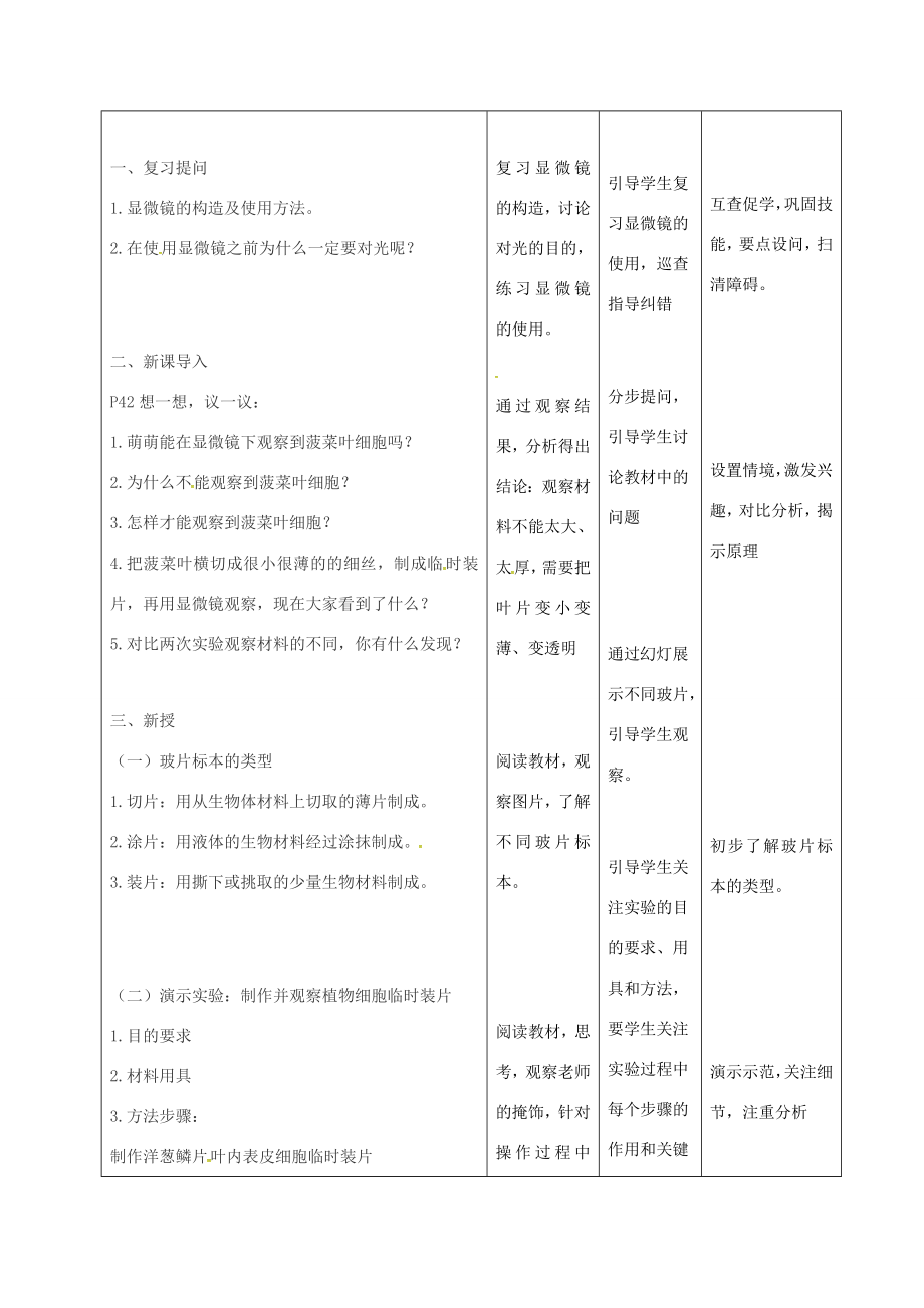 七年级生物上册2.1.2植物细胞教案1（新版）新人教版（新版）新人教版初中七年级上册生物教案.doc