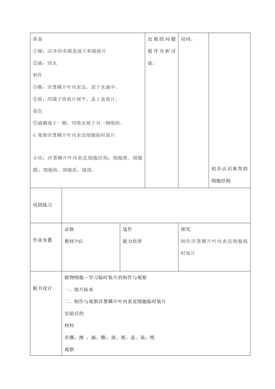 七年级生物上册2.1.2植物细胞教案1（新版）新人教版（新版）新人教版初中七年级上册生物教案.doc