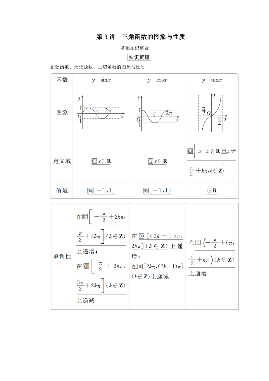 版高考数学一轮复习第四章三角函数、解三角形第3讲三角函数的图象与性质教案理（含解析）新人教A版.doc