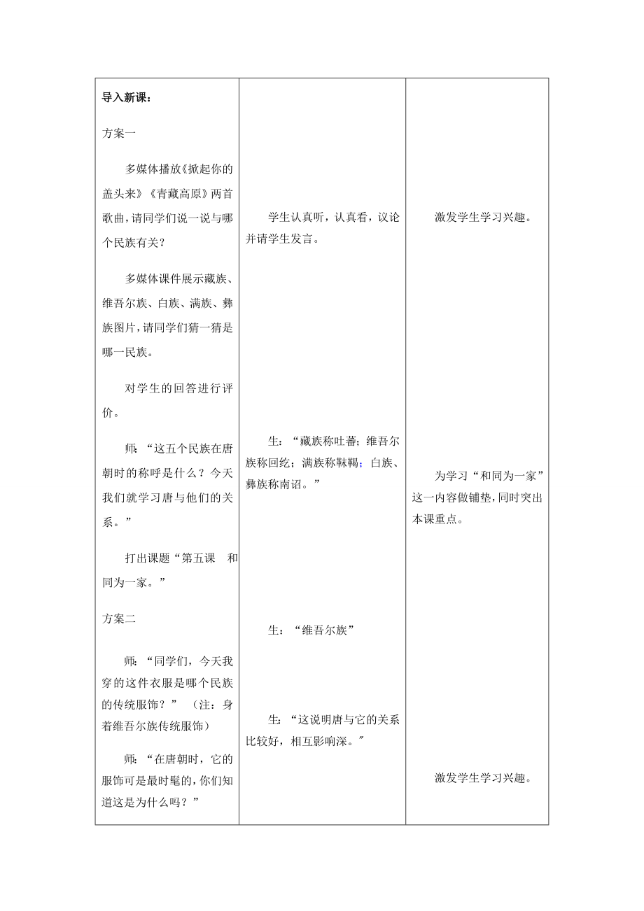 七年级历史下第5课和同为一家教案.doc