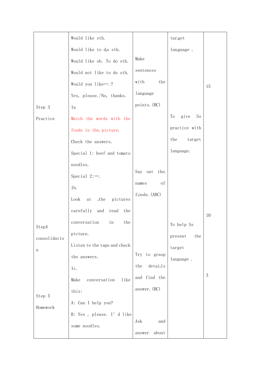 七年级英语下册Unit10I’dlikesomenoodlesSectionA（1a1c）教案（新版）人教新目标版（新版）人教新目标版初中七年级下册英语教案.doc