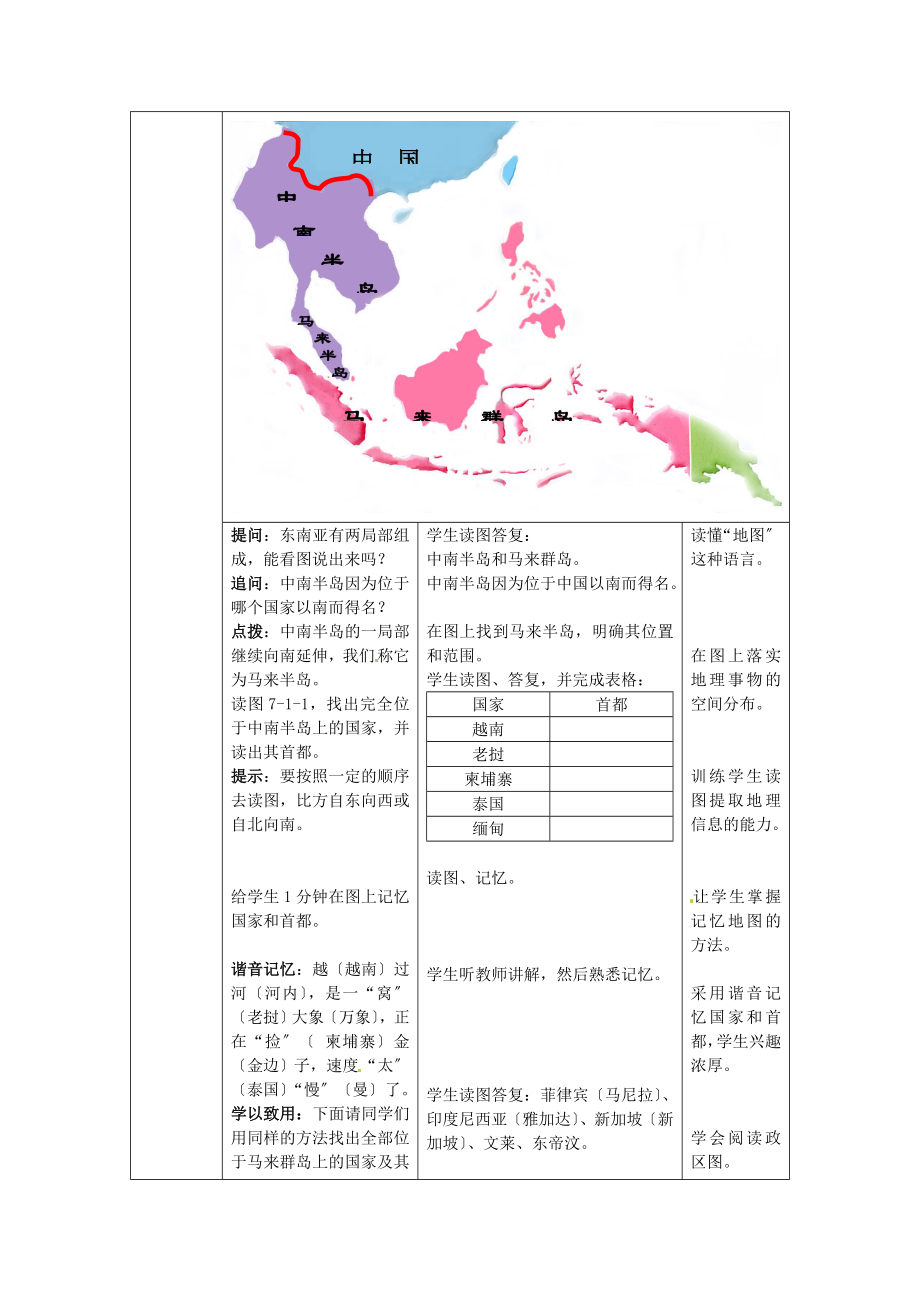 【商务星球版】7年级地理下册教案7.1东南亚1.doc